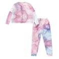 thumbnail image 5 of SCRAWLGOD Marble Print Pink Blue Women's Pajama Sets Long Sleeve Pullover Top and Full-Length Bottom with Pockets Drawstring, Soft Lounge Set Pockets Two Piece Outfits, M, 5 of 7