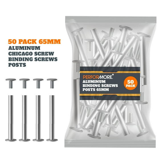 50 Pack of Silver Aluminum Screw Posts, 65mm Metal Chicago Screw Post Binding Screws