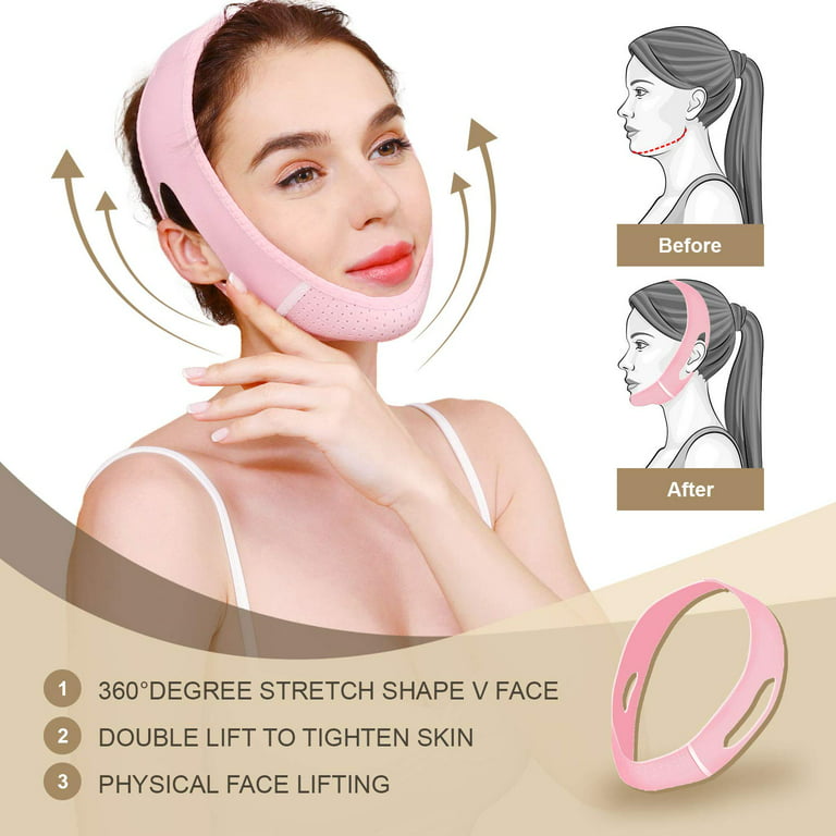 Reusable V Line Mask - Double Facial Slimming Strap, Face Lifting Belt, V  Shaped Slimming Face Mask Chin Up Mask for jawline, Pink 
