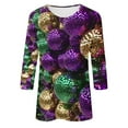 thumbnail image 5 of Xdegoge Mardi Gras Tops for Women Plus Size Crewnceck 3/4 Sleeve Top Celebratory Carnival Attire Whimsical Print Funny Pullovers, 5 of 5