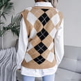thumbnail image 4 of Women's Color Block Checkered Sleeveless Ribbed Knit Sweater Vest Casual Solid Color Loose Fit V-Neck Vest, 4 of 4