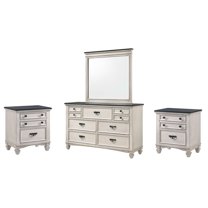 4Pc Sawyer Beige/Black Bedroom Dresser Mirror Nightstand Set Wooden Furniture