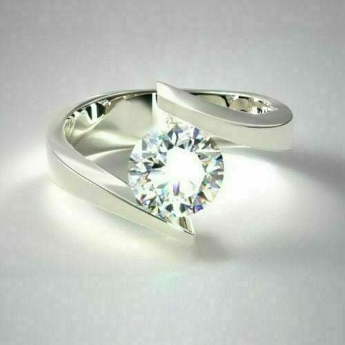 2Ct Round Cut Lab Created Diamond Solitaire Women's Bypass Engagement Ring 14k White Gold Plated
