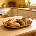 thumbnail image 2 of Boovnll Serving Tray, Woven Storage Tray with Handles Rattan Look, Decorative Wicker Basket Tray for Fruit Bread Table Counter Home Kitchen,13x9in, 2 of 7