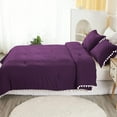 thumbnail image 4 of DNG Luxury 3 Piece Pom Pom Plain Pattern Comforter Set, 800 Thread Count, 100% Egyptian Cotton, White Vintage Pom-Pom Fringe Super Soft (Super King Size Plum Color), 4 of 9