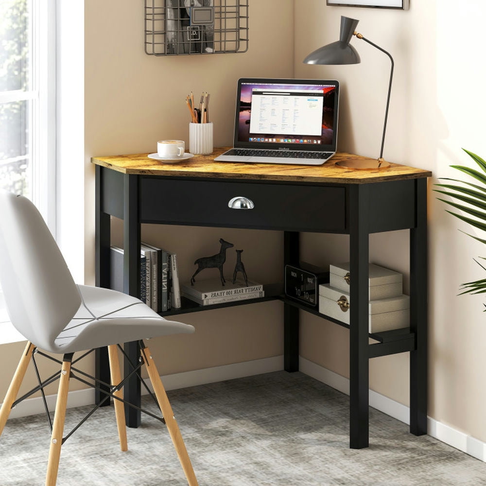 Demi Bonn Corner Wooden Piece Laptop Computer Desk, Small Home Office Desk Study Writing Table, White