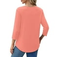 thumbnail image 5 of UVN Women Summer Blouses 3/4 Sleeves Loose Fit Shirts Ladies Pleated Crew Neck Tunic Tops, 5 of 10