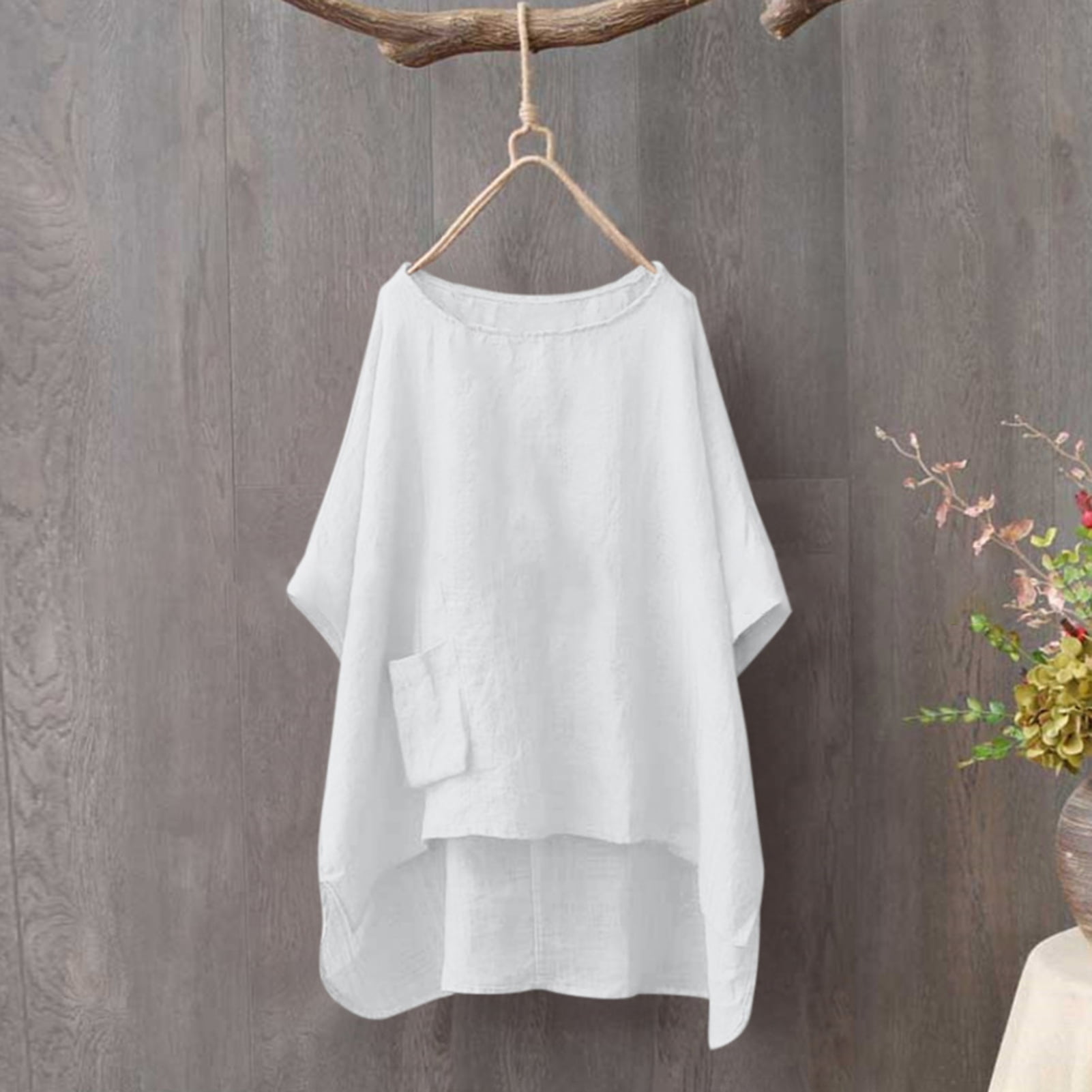 half sleeve high low white blouse