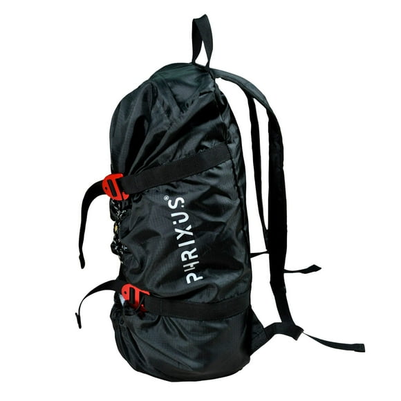 PHRIXUS Sac à Dos, Sac Classique avec Bandoulières Pliantes Résistantes à l'Eau, 500D Oxford, Grande Capacité pour Corde d'Escalade de 80m, Noir