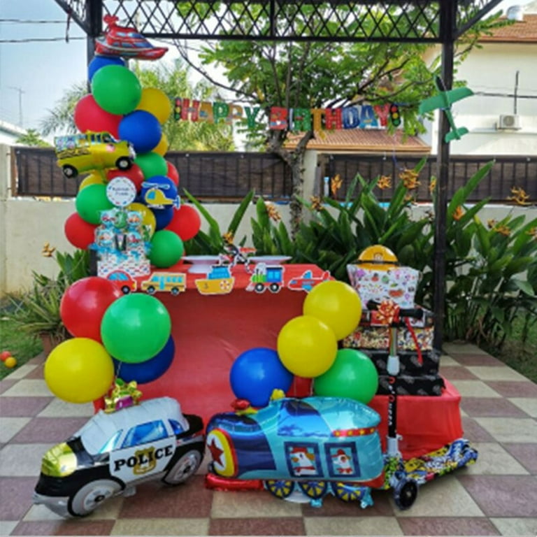 AYUQI Car Balloons Vehicles Foil Balloons Transportation Birthday Party Decorations School Bus Fire Truck Train Police Car Helium Mylar Balloons Baby