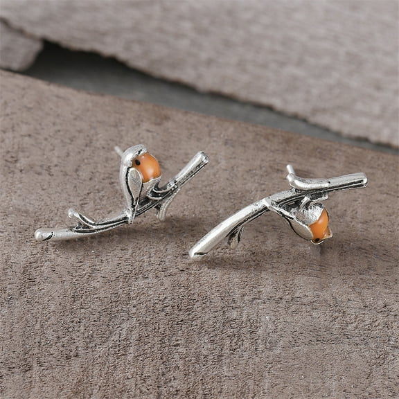 2pair Exquisite Twig Cute Bird Design Dangle Earrings Retro Simple Style Zinc Alloy Jewelry Lovely Female Earrings