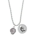 thumbnail image 1 of Delight Jewelry Silvertone Antiqued Dragon Spinner Silvertone Script Initial Disc - Q - Charm Necklace, 20"+3", 1 of 4