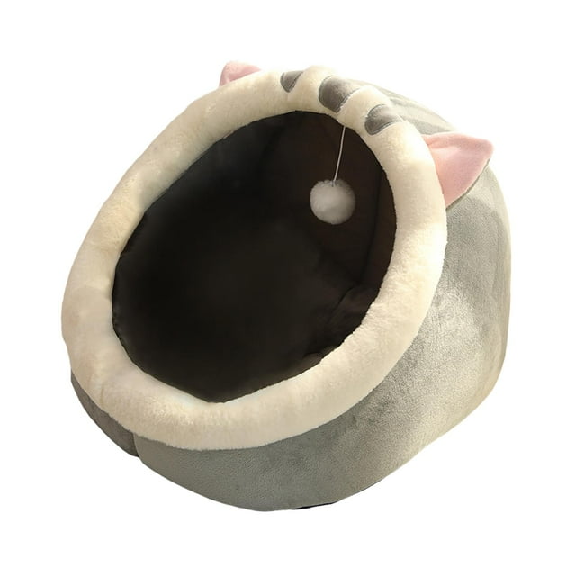 Lit Grotte en Peluche pour Animal avec Capuchon, Beigne pour Chat, Faux Gris m