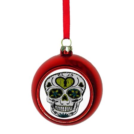 Mosaic Sugar Skull Bauble Christmas Ornaments Red Bauble Tree Xmas