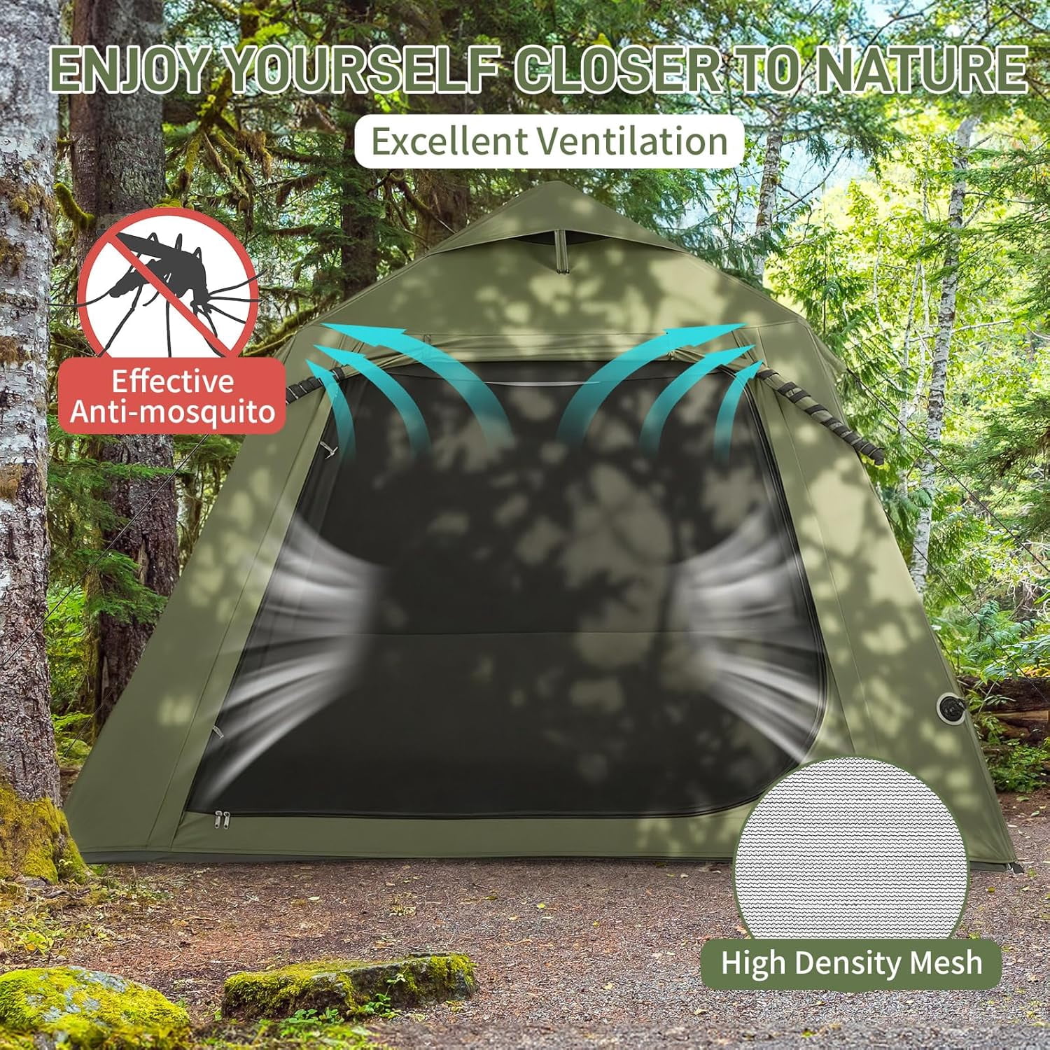 WLTER Inflatable Camping Tent, All-Weather Inflatable Hot Tents with Stove Jack, Blow Up Tent for Camping with Mesh Doors & Windows, Inflatable Air Tents for Camping Adult