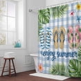 thumbnail image 3 of Enjoy Summer Beach Slippers Bathroom Shower Curtain, Ocean Flower Palm Leaf Starfish Blue Plaid Waterproof Washable Soft Bath Curtain for Bathtub Decor with 12 Hooks&Grommet, 54x78 Inch, 3 of 9