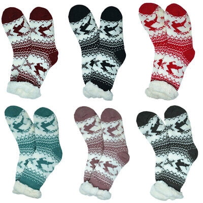 

Women Winter Cozy Fuzzy Sherpa Fleece-lined Thermal Non-Skid Slipper Socks Lot