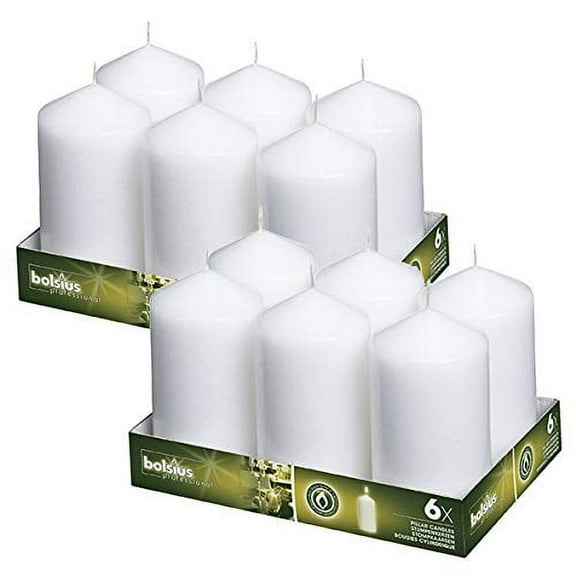 BOLSIUS,Set of 12 White Pillar Candles 3x6 – Unscented Restaurant Candles – White Candles – Nice Wedding Candles – Set of Pillar Party Candles – Home & Party Decorations