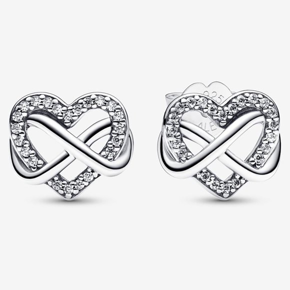 Pandora Sterling Silver Sparkling Infinity Heart Earrings 292667C01, Includes Original Box