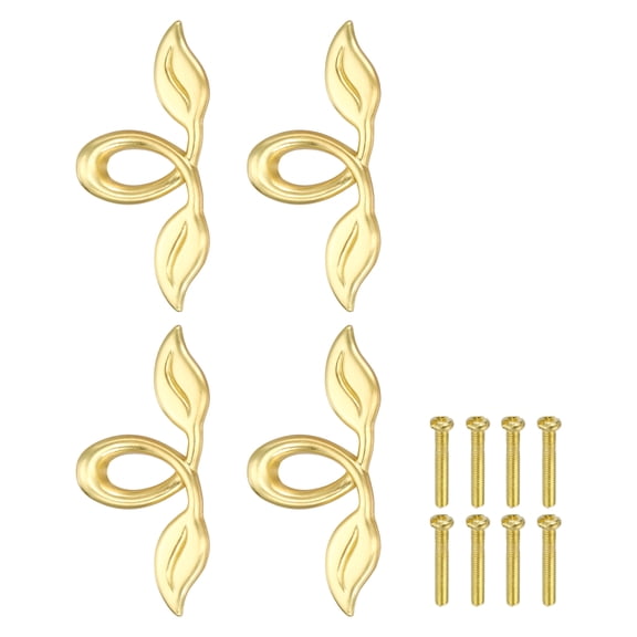 4 Pack Leafy Drawer Pull, 4" Vintage Style Dresser Pull Knob Handles Hardware for Wardrobe Cupboard Closets Bookcase Furniture Decoration, Gold