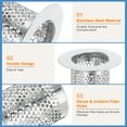 thumbnail image 3 of Uxcell 2 Pack Shower Drain Strainer, 3.1" x 2.2" Stainless Steel Deep Sink Hair Catcher, 3 of 7