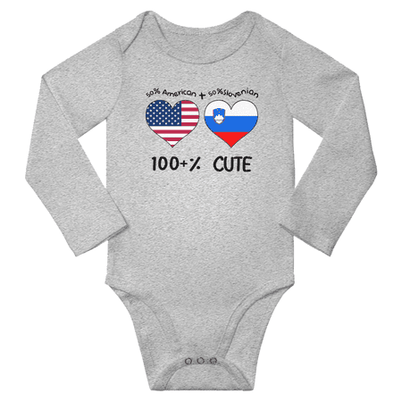

50% American + 50% Slovenian = 100+% Cute Baby Long Slevve Bodysuits (Gray 3-6 Months)