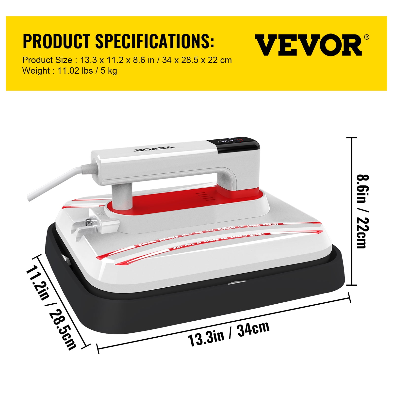 VEVOR Portable Heat Press 12x10 Inch Easy Press 800W Mini Heat Press Three Adjustable Modes Automatic Heat Press Machine for T Shirts Bags and Small HTV Vinyl Projects Red 