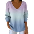 thumbnail image 3 of Feancey Plus Size Pullover Sweaters for Women Colorblock Trendy V Neck Knit Sweater Lightweight Casual Long Sleeve Knitted Jumper Tops Light Blue L, 3 of 7