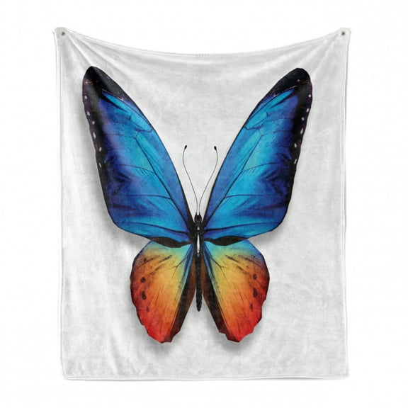 Butterfly Soft Flannel Fleece Throw Blanket, Big Butterfly Manifests Never Ending Cycle of Life Self Transformation, Cozy Plush for Indoor and Outdoor Use, 50" x 60", Orange Blue Black, by Ambesonne
