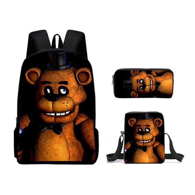 Teenage Student Backpack Simple Large Capacity Schoolbag Cartoon Satchel Pencil Case Three-piece Set-week