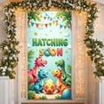 thumbnail image 3 of Colorful Dinosaur Hatching Banner Cute Cartoon Baby Shower Backdrop Star Pattern Tropical Leaves Dino Egg Background for Baby Shower Dino Party Kids Celebration, 3 of 9