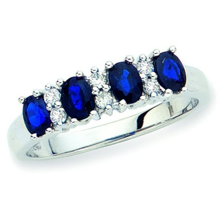 10K White Gold 1/10 ct. Diamond with Alternating 1 ct. Sapphire Ring