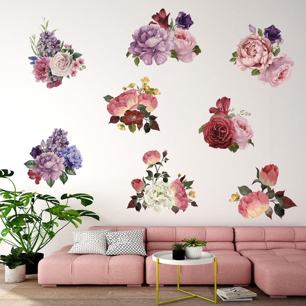 FLOWERS DRY ERASE wall stickers 3 big colorful decals includes marker
