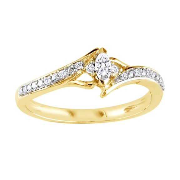 Marquise Shape White Natural Diamond Bypass Promise Ring in 10k Yellow Gold (0.17 Cttw)