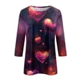 thumbnail image 3 of Outfmvch oversized tshirts for women workout tops for women Love Heart Grahic Christmas Shirts 3/4 Sleeve Blouse Tunic Tshirts heart sweater for women Three Quarter Sleeve Valentines Tops Purple 2XL, 3 of 4
