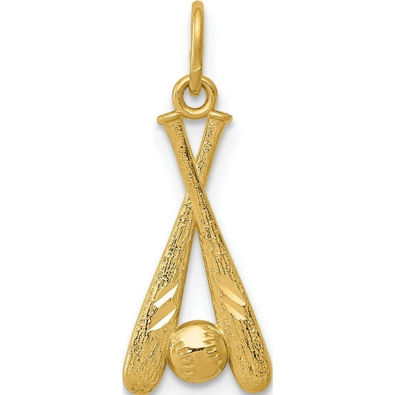 14K Yellow Gold Baseball Bats And Ball Pendant (22 X 8) Made In United States yc1058