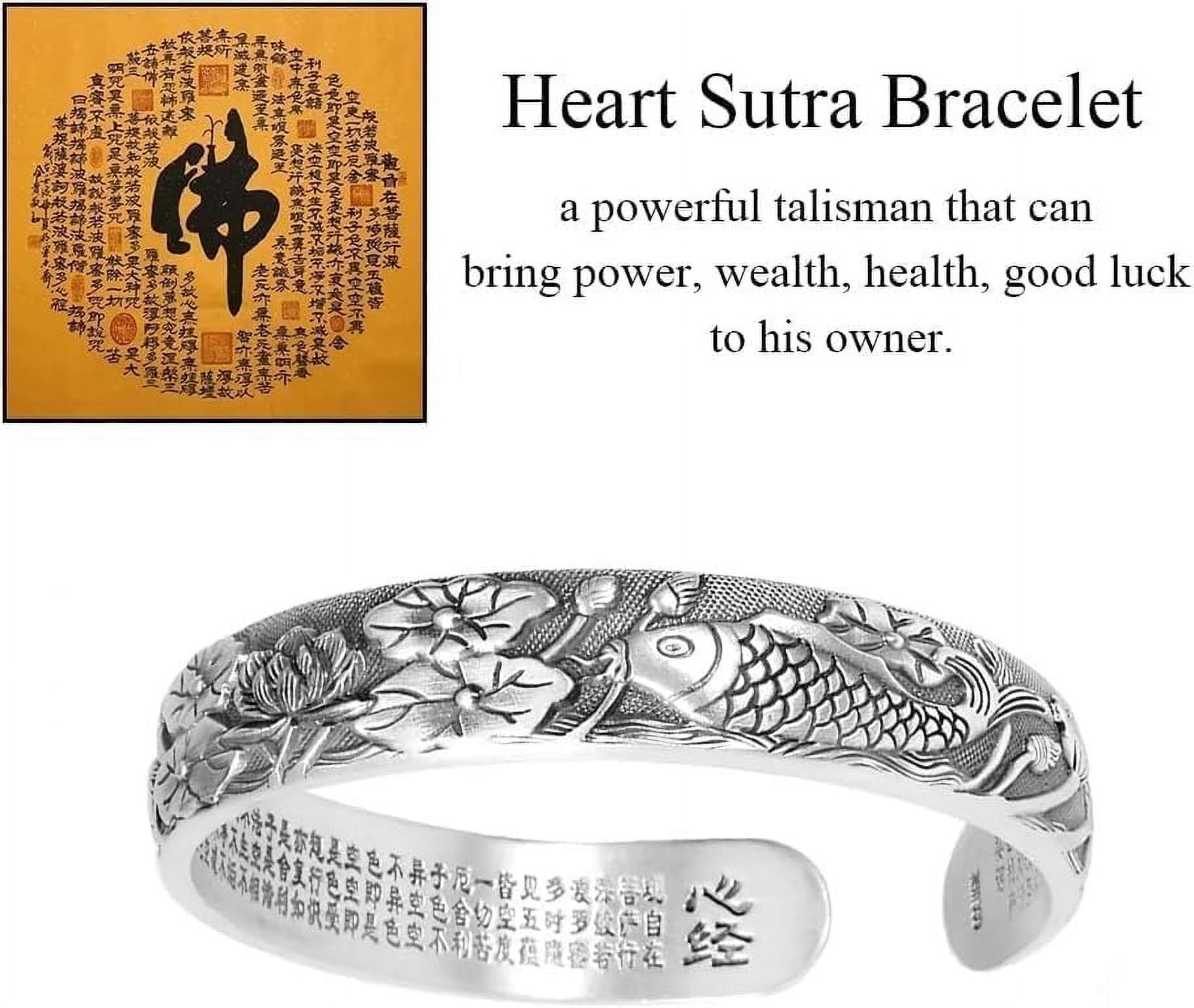 Retro 999 Silver Feng Shui Bracelet, Tibetan Buddhist Pixiu Bracelet for Men Women, Heart Sutra Mantras Amulet Exorcism Jewelry, Wealth Protection, Ward Off Evil Spirits Bracelet
