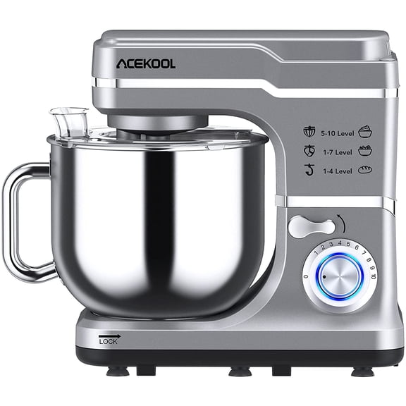660W Stand Mixer - 10 Speed Kitchen Electric Mixer with 7.5 QT Stainless Steel Bowl Dough Hook Whisk and Splash Guard - Silver