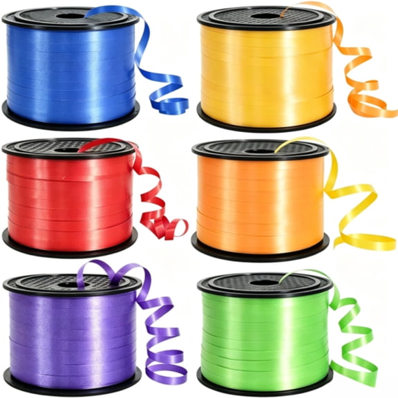 6 Rolls Curling Ribbon, 6 Assorted Colors Balloon Curling Ribbon Set, Total 600 Yards Crimped Ribbon for Balloon Decor, Gift Wrapping, Party & Holiday DIY Crafts