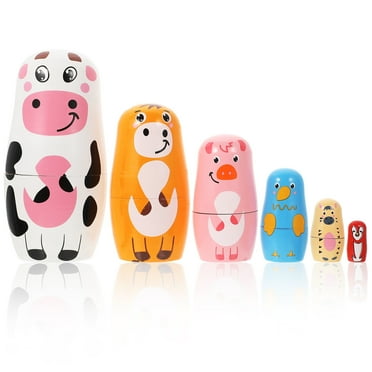 5Pcs Cartoon Matryoshka Dolls Children Wooden Nesting Dolls Decorative Children Toys