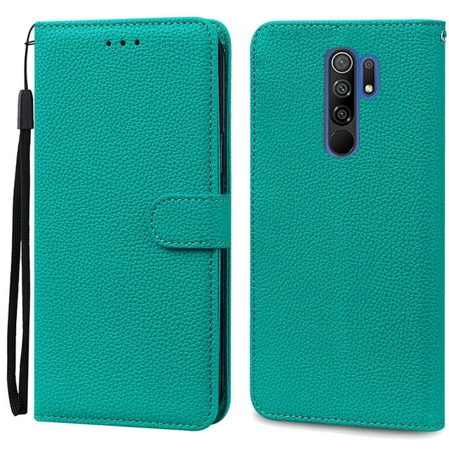 For Redmi 9 Case Soft Silicone Wallet Cover Phone Case For Xiaomi Redmi 9 Case Redmi9 Leather Flip Case Coque Fundas Shell Cyan For Redmi 9