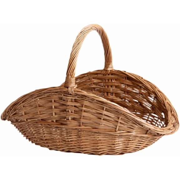 BingTong Woven Rattan Picnic Basket with Handle, Multipurpose Storage for Outdoor Picnics, Camping, and Home Organization, Vintage Hand-Woven Harvest Basket for Vegetables, Fruits & Flowers B