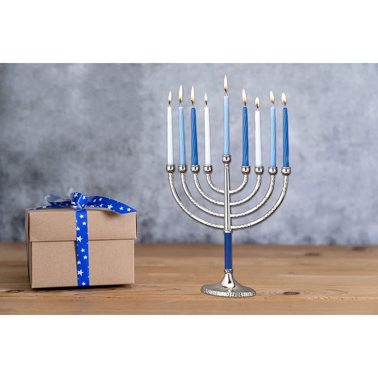 Hammered Accents Classic Elegance Menorah, Blue photo 2