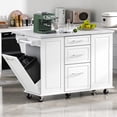 thumbnail image 3 of Rolling Kitchen Island Cart with Storage, 50.7" Kitchen Island with Drop Leaf, Tilt Trash Cabinet & Pull-Out Organizer, Mobile Kitchen Cart with Drawers and Wheels for Kitchen Dining Room, 3 of 9