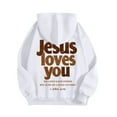 thumbnail image 5 of idosla Hoodies for Women Trendy Jesus Loves You Hoodie Oversized Long Sleeve Christian Sweatshirts Outfit (White, L), 5 of 7
