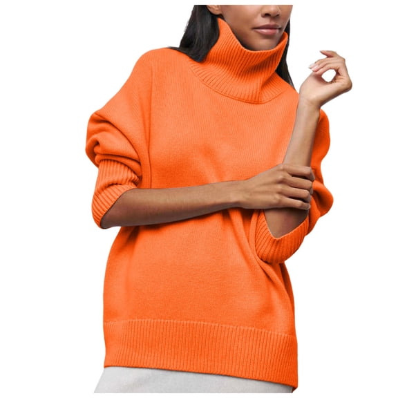 YDFCWXW Women's Pullover Sweater Tops Oversized Turtleneck Batwing Sleeve Casual Loose Knit 2025 Tunic Fall Outfits Orange, S