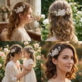 thumbnail image 4 of MIALLO White Polymer Clay Flower Hair Clip, Golden Metal Leaf Headpiece with Rhinestone Accents, Delicate Hairpiece for Women Girls Brides, 4 of 8