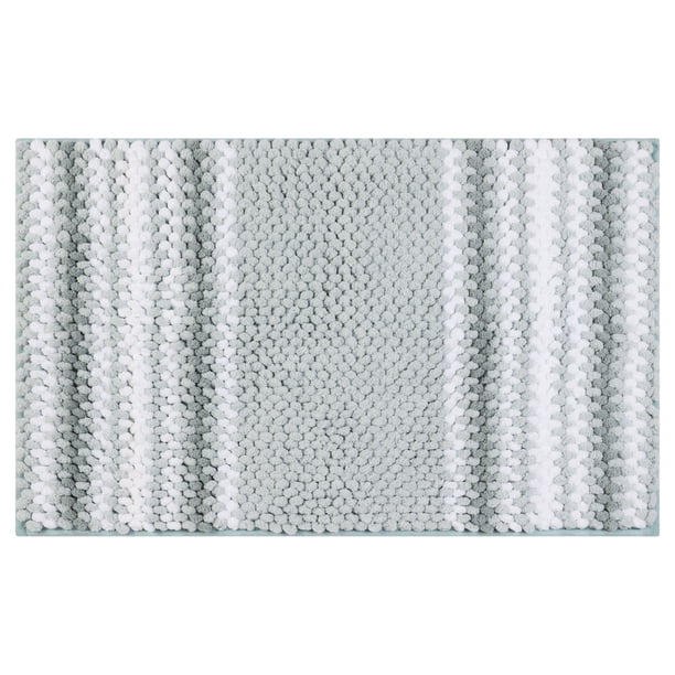 Alfombrillas de baño a rayas REGALWOVEN, tapete de baño suave y absorbente de chenilla esponjosa, tapete de piso de baño antideslizante verde azul 20" x 32"