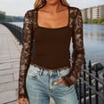 thumbnail image 2 of Tisuna Women Long Sleeve Lace T-Shirts Fashion Solid Color Square Neck Tops Ladies Work Office Tee Shirts Size S, 2 of 4