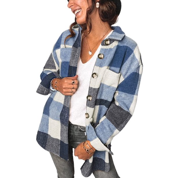 ONLYSHE 2022 Shacket Jacket for Women Long Sleeve Flannel Plaid Shirts